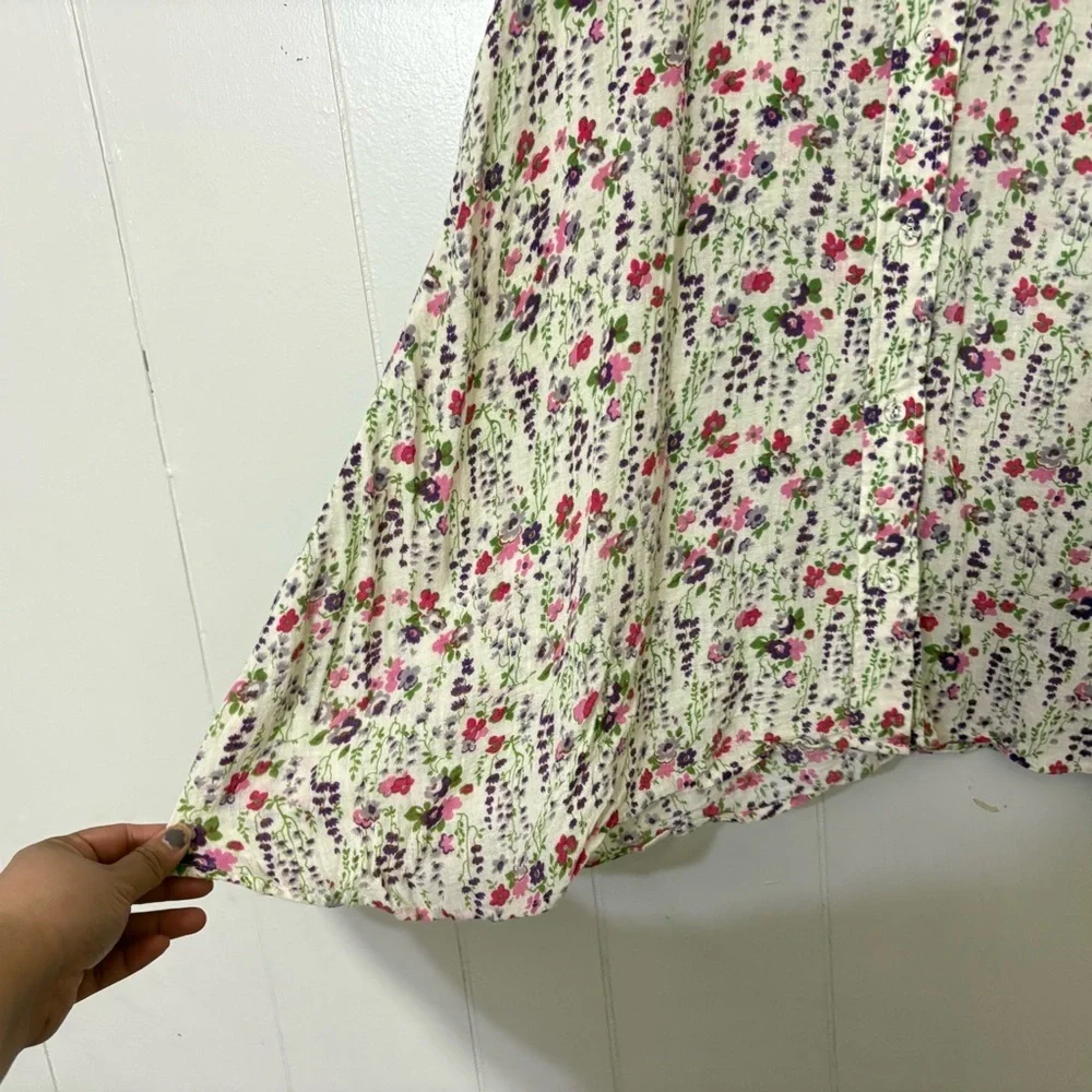 Free People Floral Button Down Blouse 2 Boho Cottagecore Long Sleeve Cotton